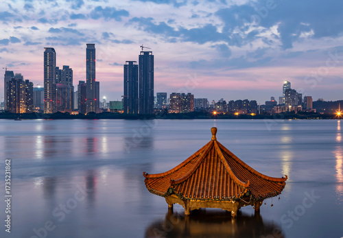 Submerged Huangji Pavilion in Wuhan During Yangtze River Flood