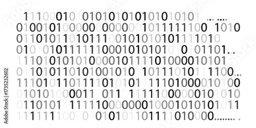 Binary code black and white background with two binary digits, 0 and 1 isolated on a white background. Halftone vector illustration.