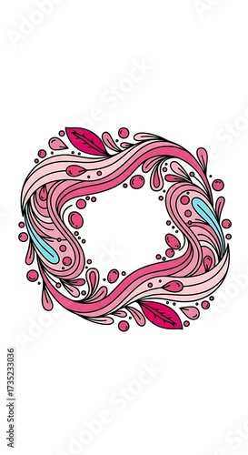 Abstract Floral Wreath Design with Pink and Teal Accents.