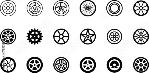 Collection of black and white wheel icons car wheel