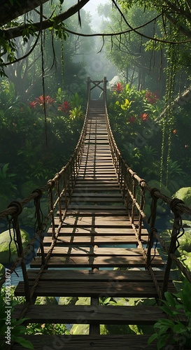 Jungle Suspension Bridge - A Path Through Lush Greenery.