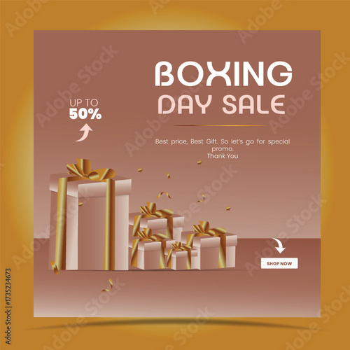 Boxing day sale social media post design with opened gift box. free stock illustration for greeting card, ad, promotion, poster, flier, blog, article, social media, marketing