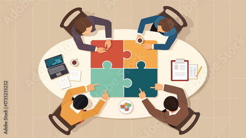 business team connecting puzzle pieces for teamwork and collaboration
