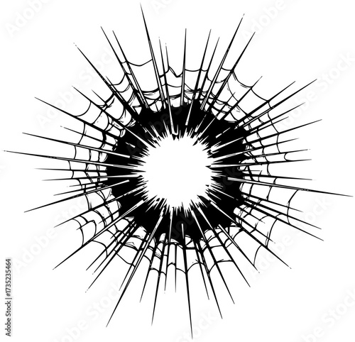 Dramatic shattered glass effect with dynamic radial crack design element