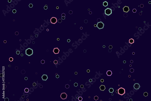 Dark Backdrop with Floating Hexagons with Colored Edges, Geometric Pattern