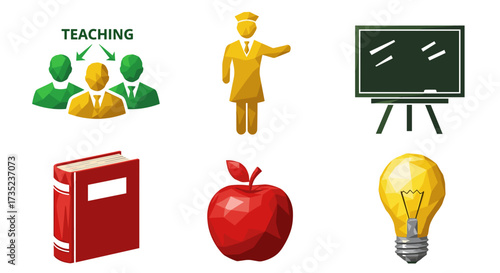 Illustration of teaching concept with teacher book apple and lightbulb