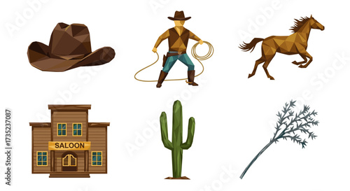 A collection of western themed clip art including cowboy and saloon art