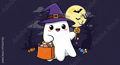 halloween witch with candies 