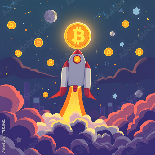 Bitcoin rockets rapidly digital market increasing popularity mainstream acceptance use. Moonstream. Illustration