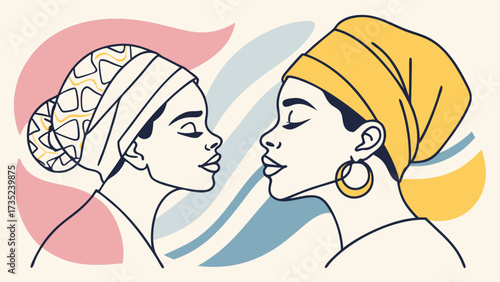 Minimal 2D abstract line art faces with pastel color quirky aesthetic modern trendy vector illustration