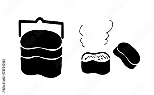 はんごうで炊いたごはん_手描きイラスト_ベクター｜Mess Tin Cooked Rice_Hand-Drawn Illustration_Vector