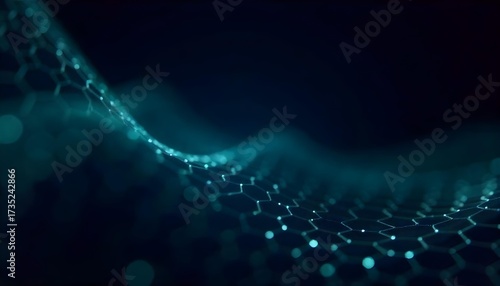 A blue glowing hexagon pattern on a dark background, creating a futuristic and technological feel