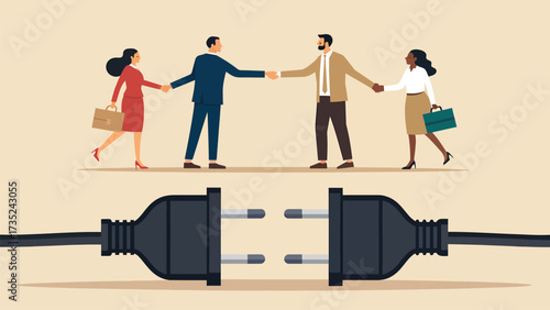 Business people making connection with handshake and plug symbol
