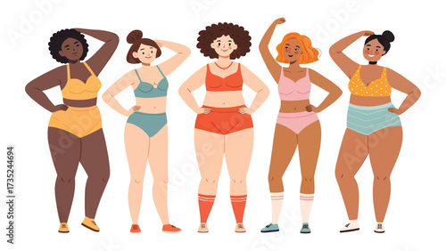 Diverse women in underwear showing body positivity and confidence
