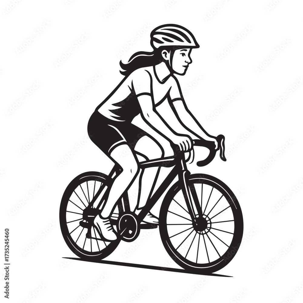 Obraz premium a black and white beautiful woman riding bycicle