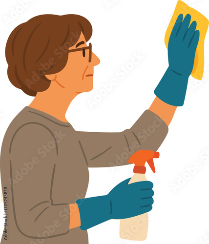 Woman Cleaning Window with Spray Bottle Illustration