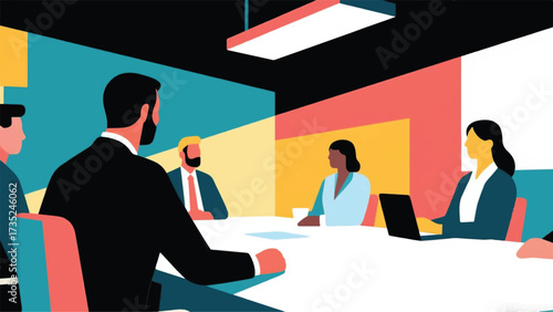 Office Workers Meeting Illustrator Artwork Banner Background Design Template 