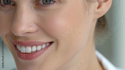 Smiling Woman with Natural Beauty and Radiant Teeth Close-Up