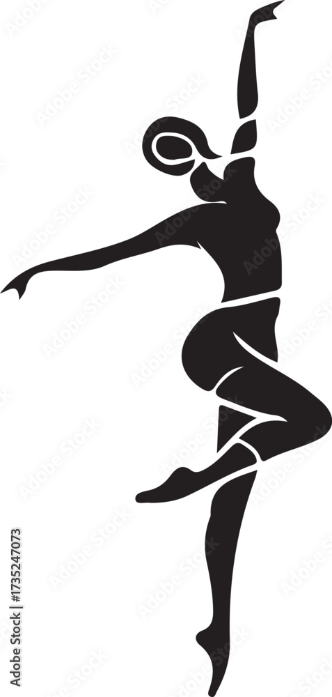 Fototapeta premium Black vector silhouette illustration of a ballerina woman dancing a beautiful jump pose
