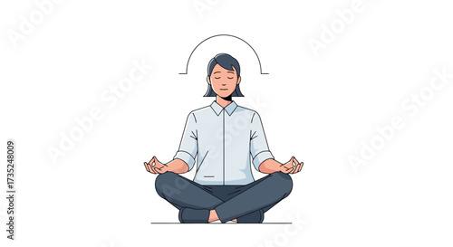 Serene woman meditating in lotus position to illustrate mindfulness practices and stress reduction techniques for health and well-being publications.