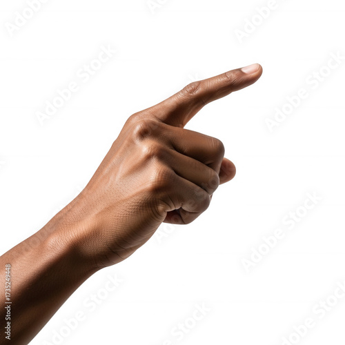 Dark skinned hand pointing isolated on a transparent background