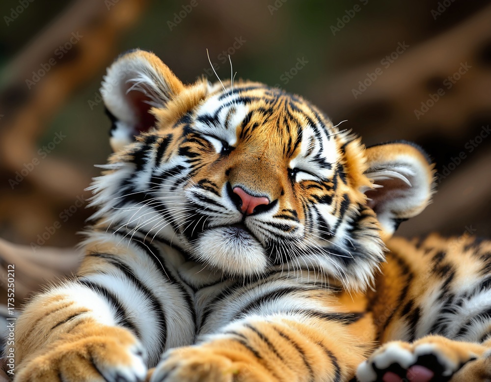 Obraz premium A close-up of a baby tiger cub sleeping peacefully