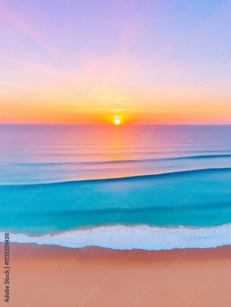 Obraz premium Breathtaking Sunrise Over Calm Ocean Waves with Soft Pastel Colors and Sandy Beach