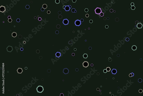 Floating Hexagon Outline Shapes Background, Polygon Geometric Figures, Dark Backdrop