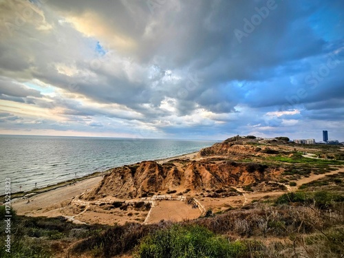 Coastal Cliffs and Seaside View at Tel Aviv Cliff Beach Promenade