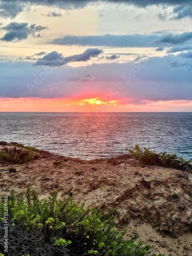 Sunset Over the Mediterranean Sea from Tel Aviv Cliff Beach