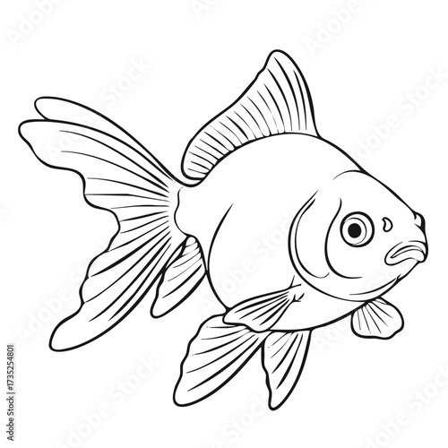 Black Line Art Goldfish Illustration on Isolated Transparent