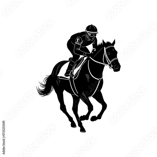 Silhouette of an equestrian athlete against a white background
