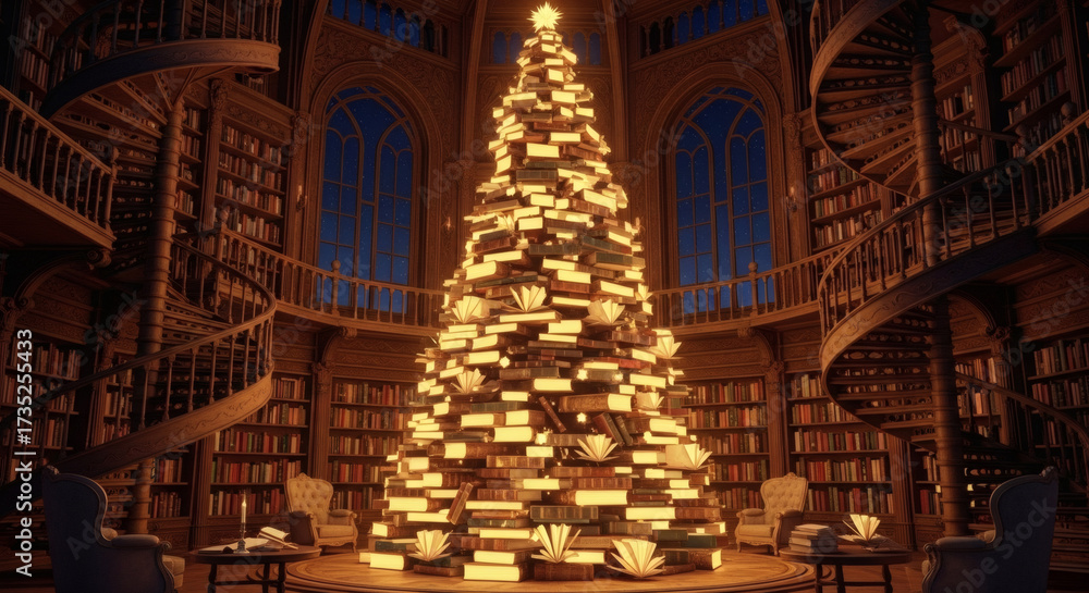 Obraz premium Spiral Book Christmas Tree