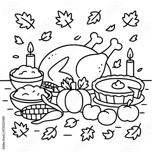 Thanksgiving black and white coloring pages! Includes cute holiday doodles, festive line art illustrations, and printable sheets. Perfect for crafts, classroom decorations, and fun kids’ holiday activ