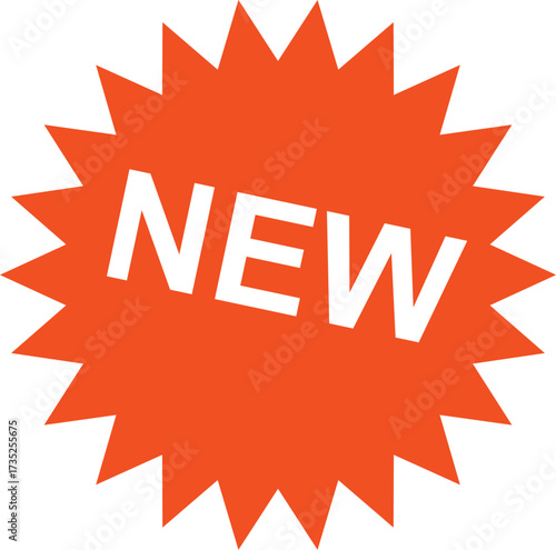 Vibrant orange burst with white text announcing something is new