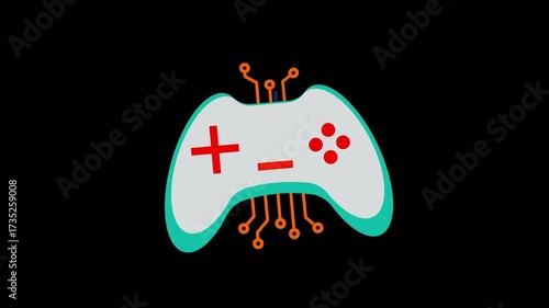 Stylized video game controller with plus and minus symbols and directional buttons on a black background
