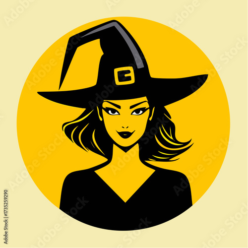 Witchy Elegance: A stylized depiction of a witch in silhouette, radiating an air of mystique and enchantment, against a warm backdrop, evocative of All Hallows' Eve.