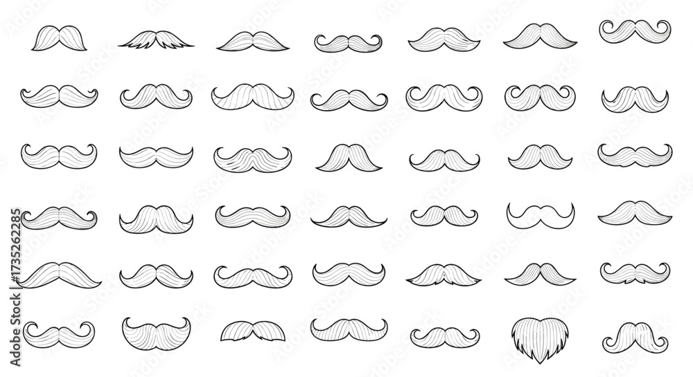 Fototapeta premium A collection of diverse mustache designs and shapes.