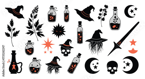 A collection of pixel art illustrations featuring mystical and spooky halloween-themed elements and symbols.