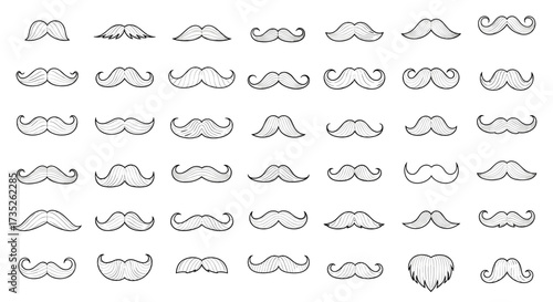 A collection of diverse mustache designs and shapes.