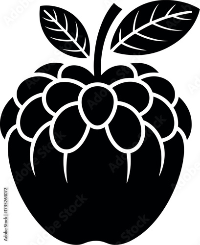 Black silhouette of a sugar apple with leaves fruit