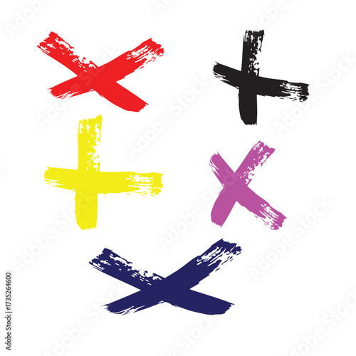 Vector art of colorful brush stroke plus and crosses create a vibrant and artistic design element for creative projects