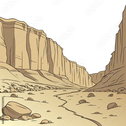 Vector art of a captivating cartoon illustration of the grand canyon, showcasing its majestic rock formations, winding trails, and the vastness of the desert landscape