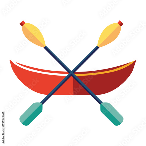 Vector art of a red canoe with two crossed paddles, , is a classic symbol of outdoor adventure and recreation
