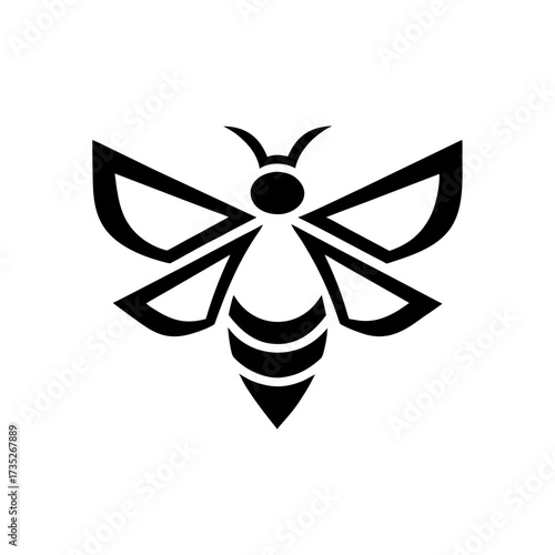 Simple black-and-white outline of a flying bee with wings.