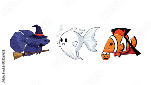 Spooky Halloween Fish: A collection of festive fish transformed into charming Halloween characters, capturing the whimsy and delight of the season with adorable creatures.
