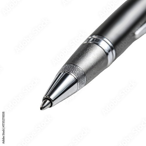 Silver pen tip, close-up, detailed textured metal