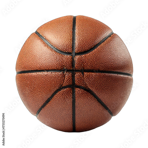 Brown basketball with black seams, centered view
