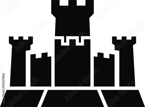 Black silhouette of a medieval castle with towers and battlements