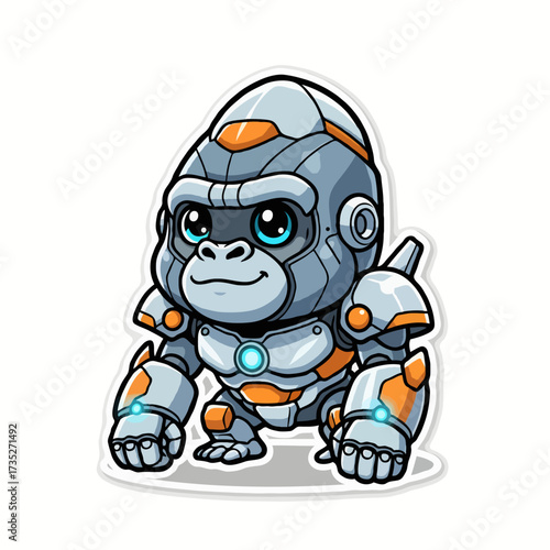 Adorable mini robot painter holding brush and palette, colorful cartoon vector design.
